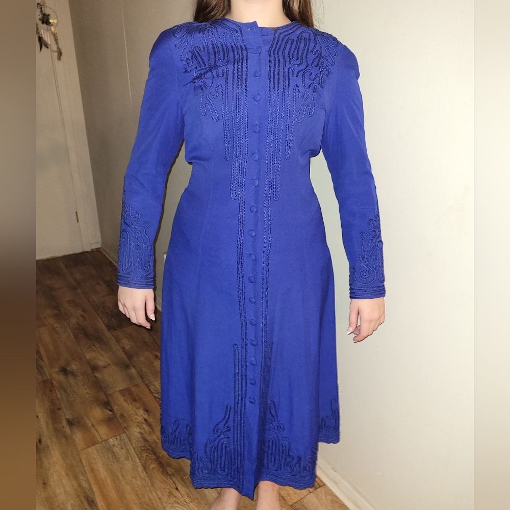 Vintage Full Button Down Blue 👗 Dress GORGEOUS EUC